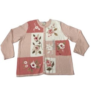 Appleseeds Sweater Knit Floral Cardigan Womens SZ XL Cottage Grandma Core Granny